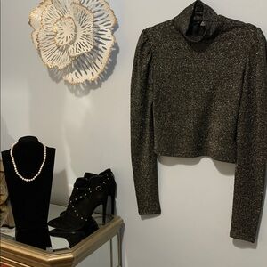 Divided black and white silver cropped top size medium